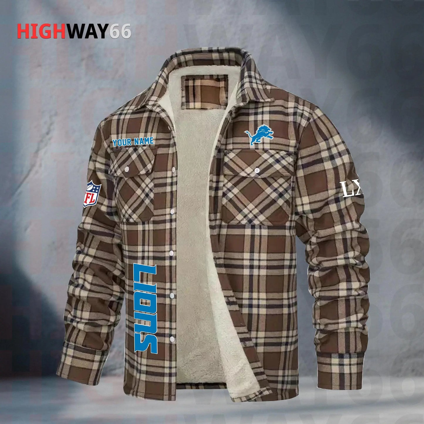 Detroit Lions Fleece Flannel Plaid Jacket MN75