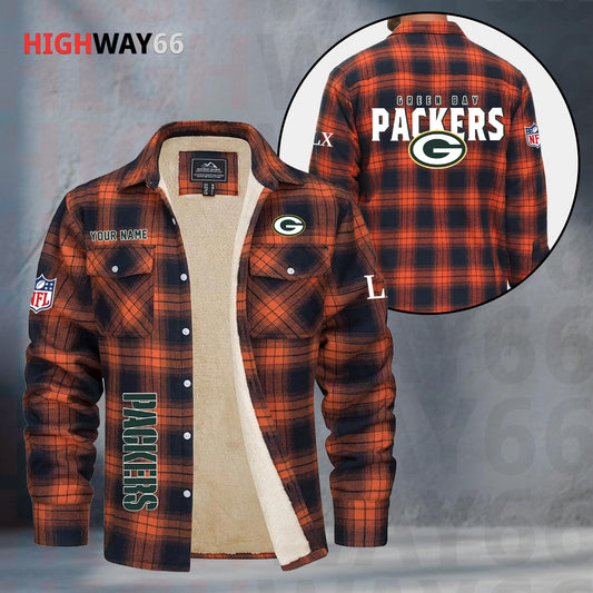 Green Bay Packers Fleece Flannel Plaid Jacket MN76