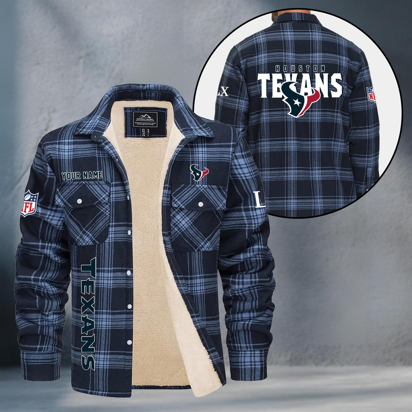 Houston Texans Fleece Flannel Plaid Jacket MN77