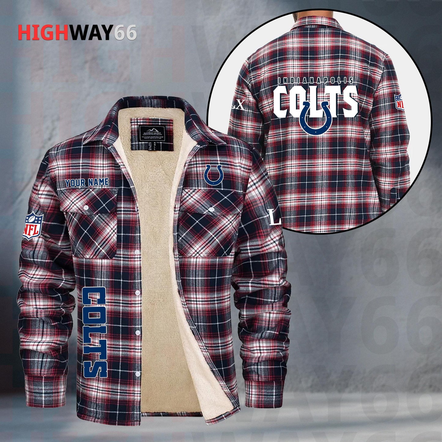 Indianapolis Colts Fleece Flannel Plaid Jacket MN78