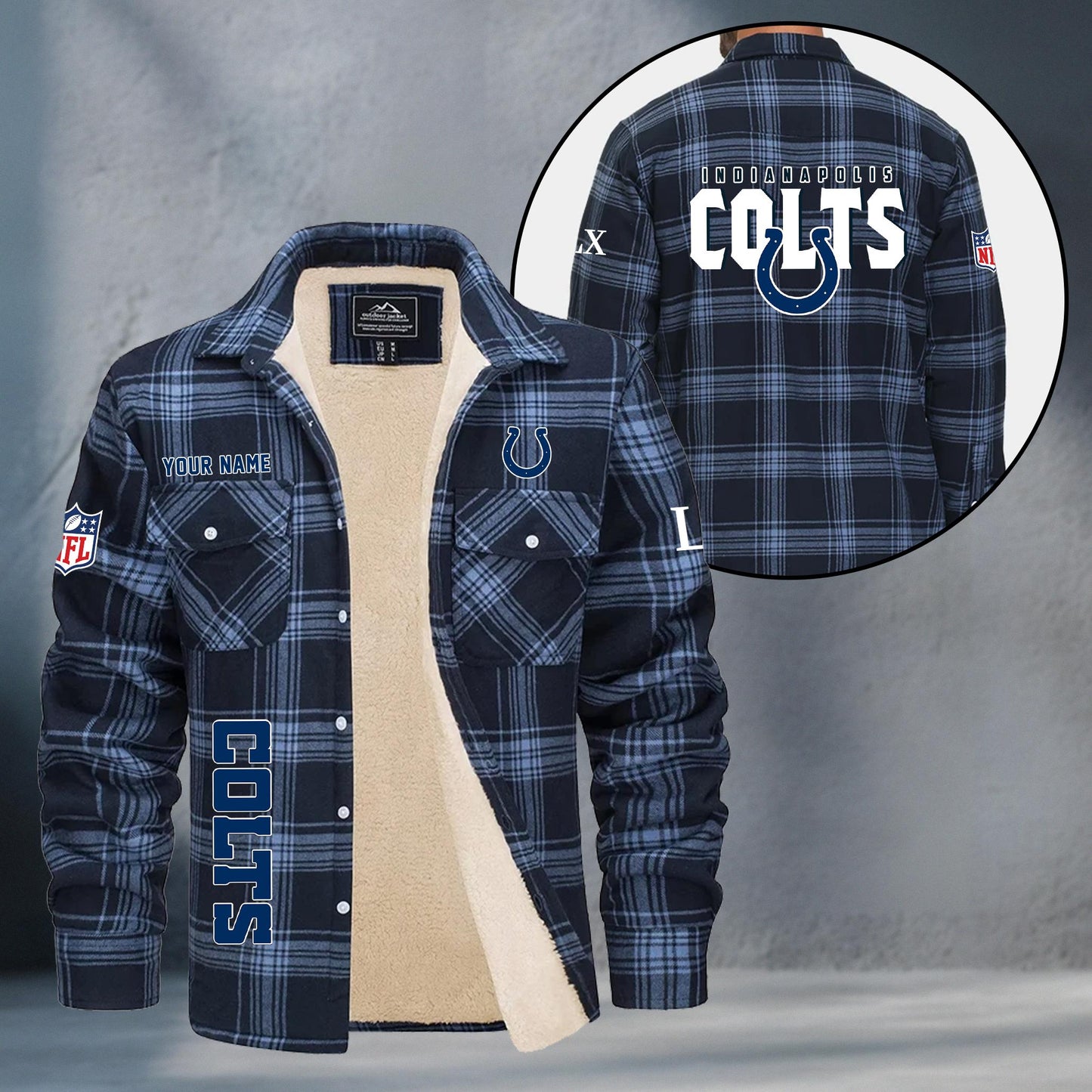 Indianapolis Colts Fleece Flannel Plaid Jacket MN78