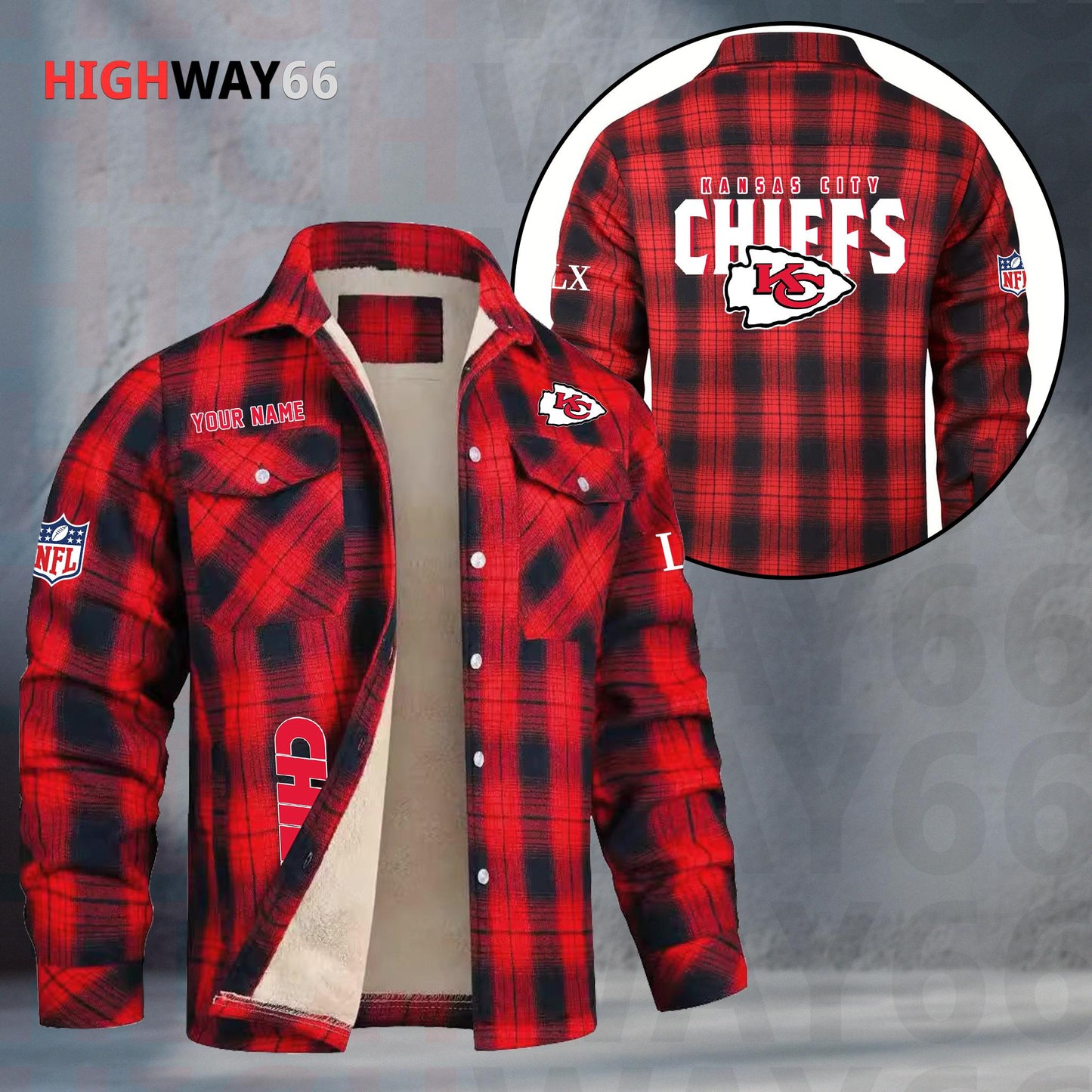 Kansas City Chiefs Fleece Flannel Plaid Jacket MN80