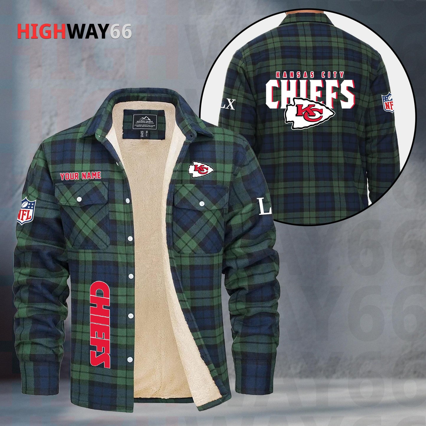 Kansas City Chiefs Fleece Flannel Plaid Jacket MN80