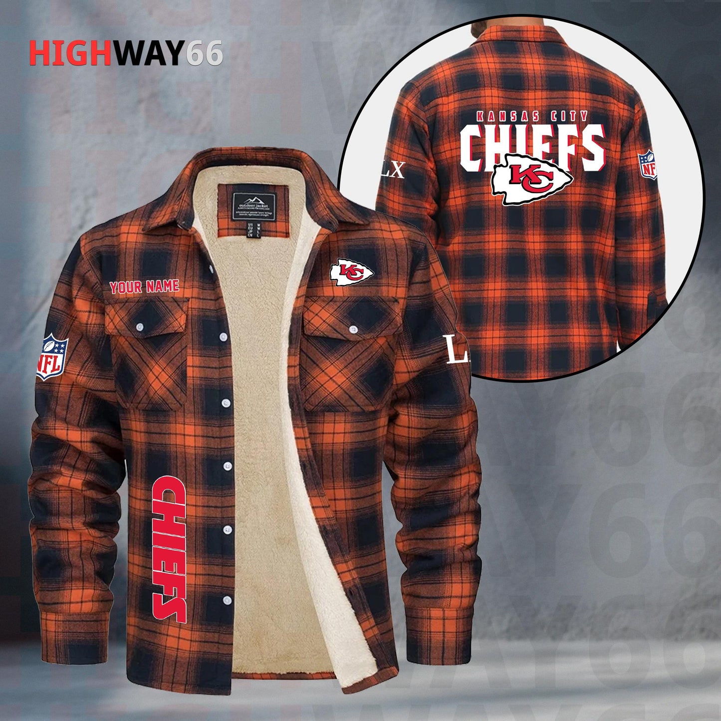 Kansas City Chiefs Fleece Flannel Plaid Jacket MN80