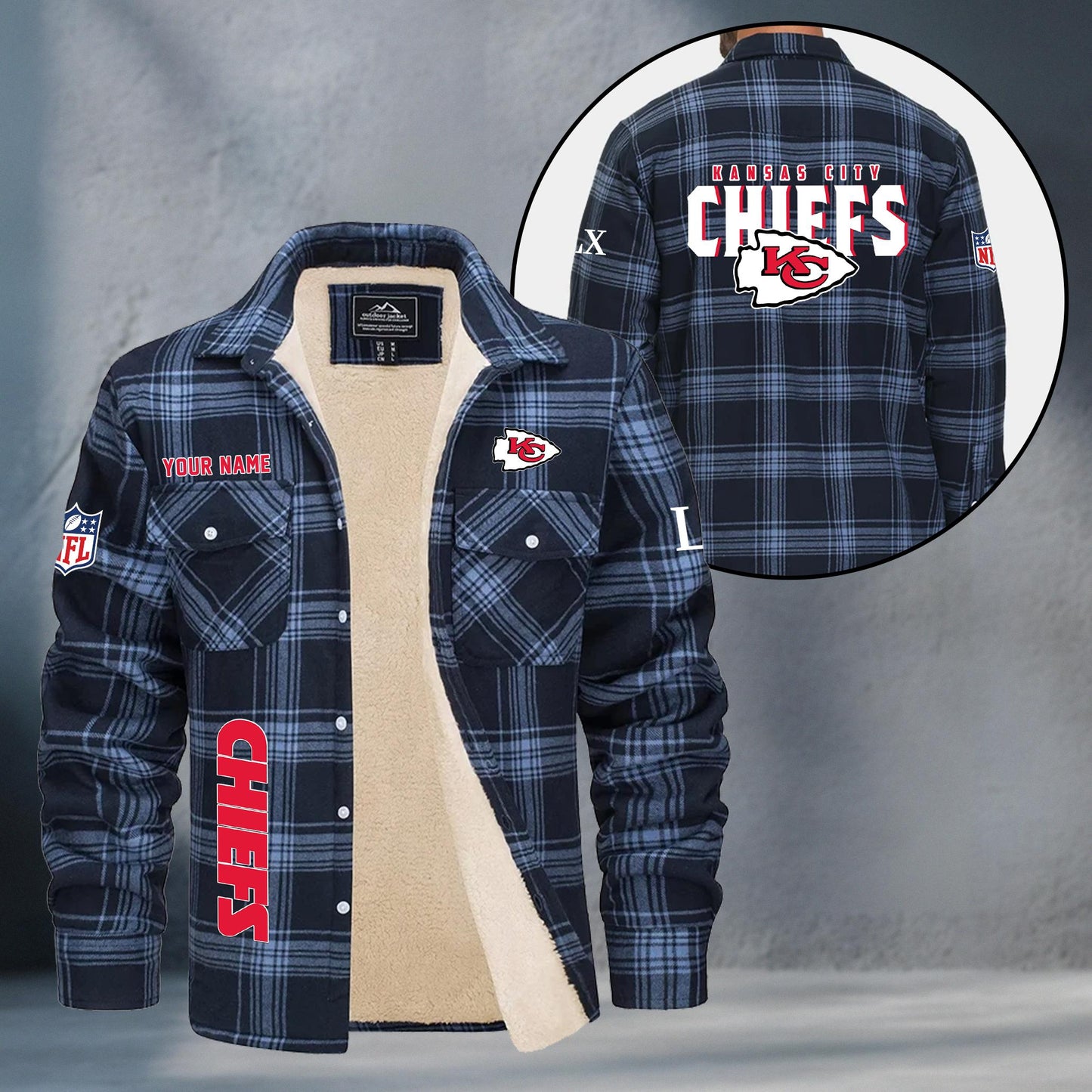 Kansas City Chiefs Fleece Flannel Plaid Jacket MN80