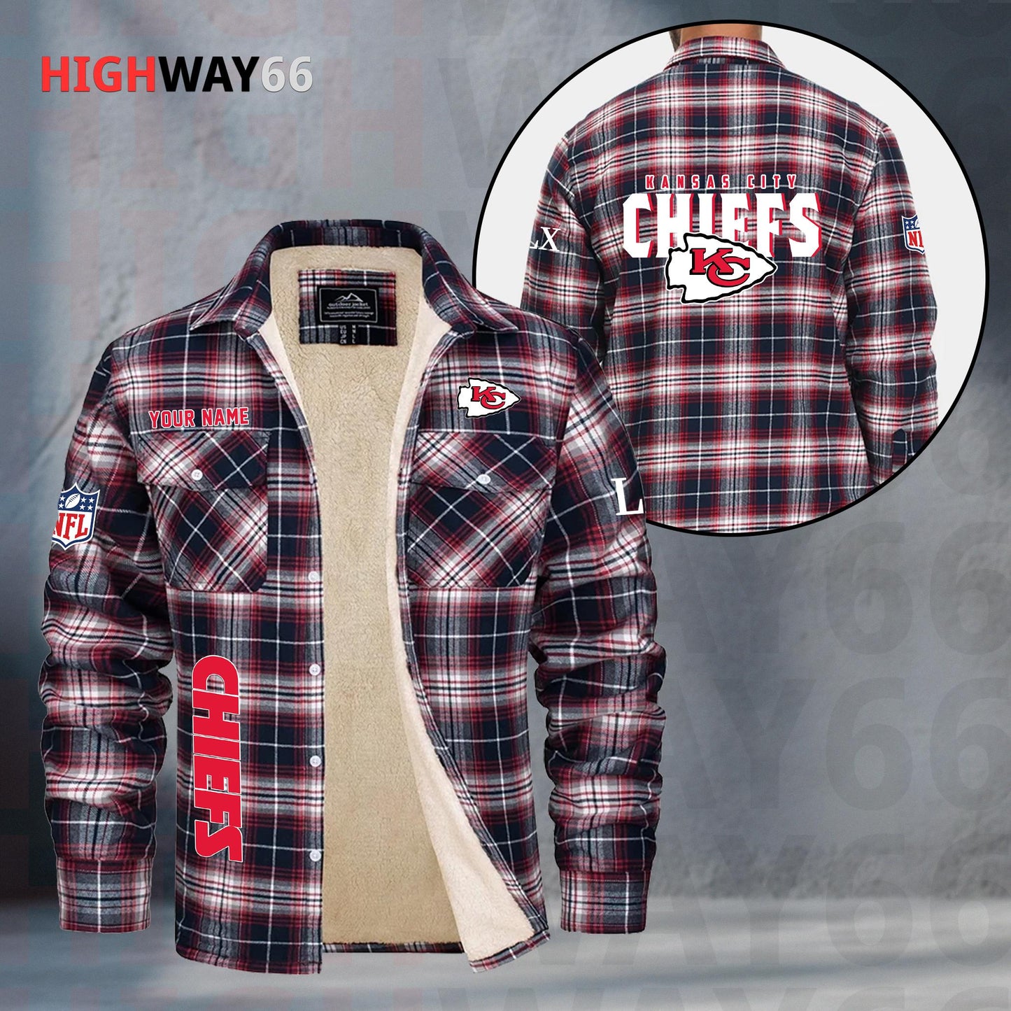 Kansas City Chiefs Fleece Flannel Plaid Jacket MN80