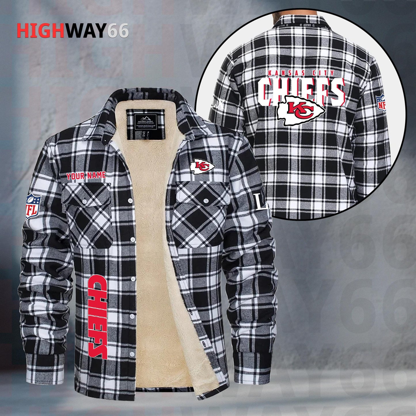 Kansas City Chiefs Fleece Flannel Plaid Jacket MN80
