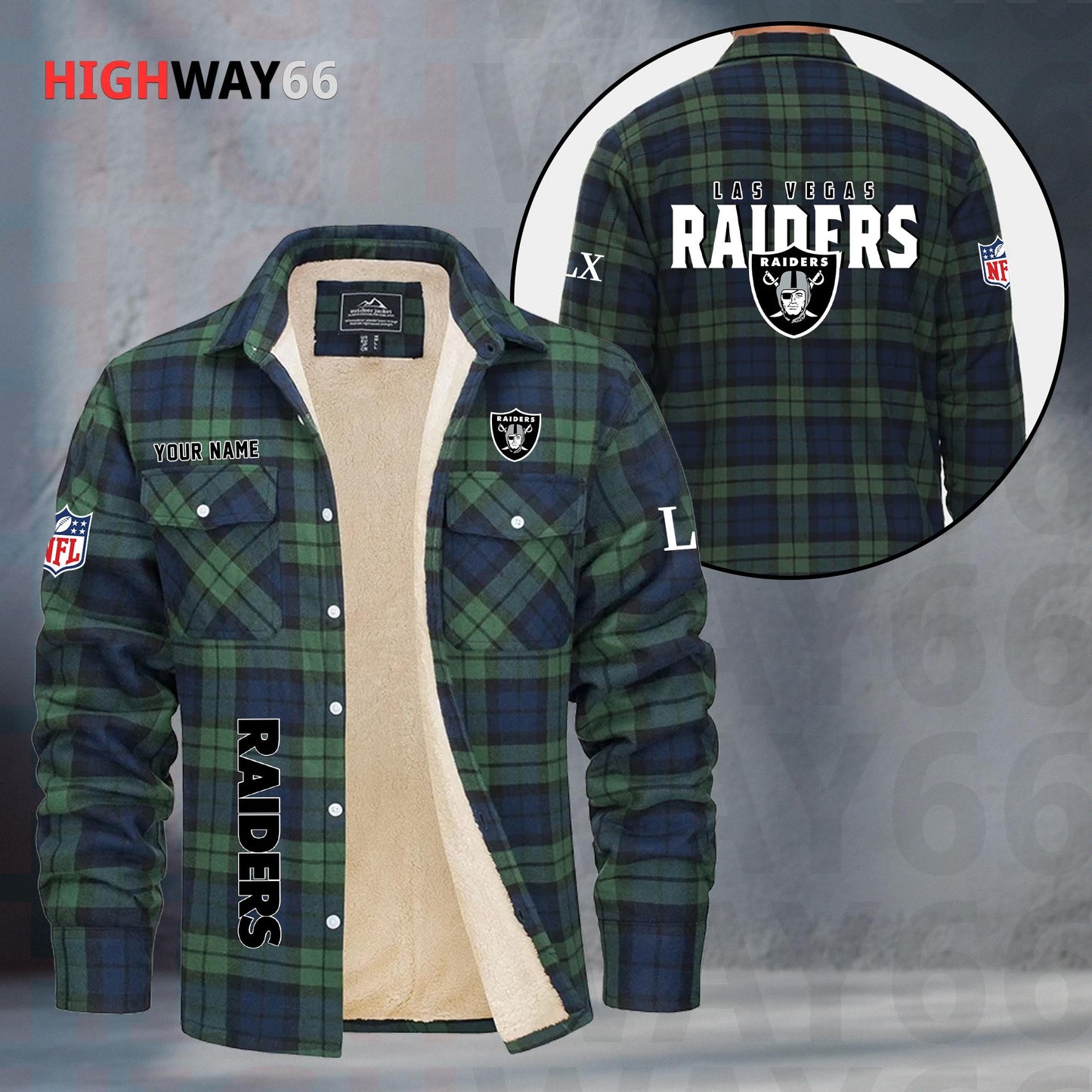 Las Vegas Raiders Fleece Flannel Plaid Jacket MN81