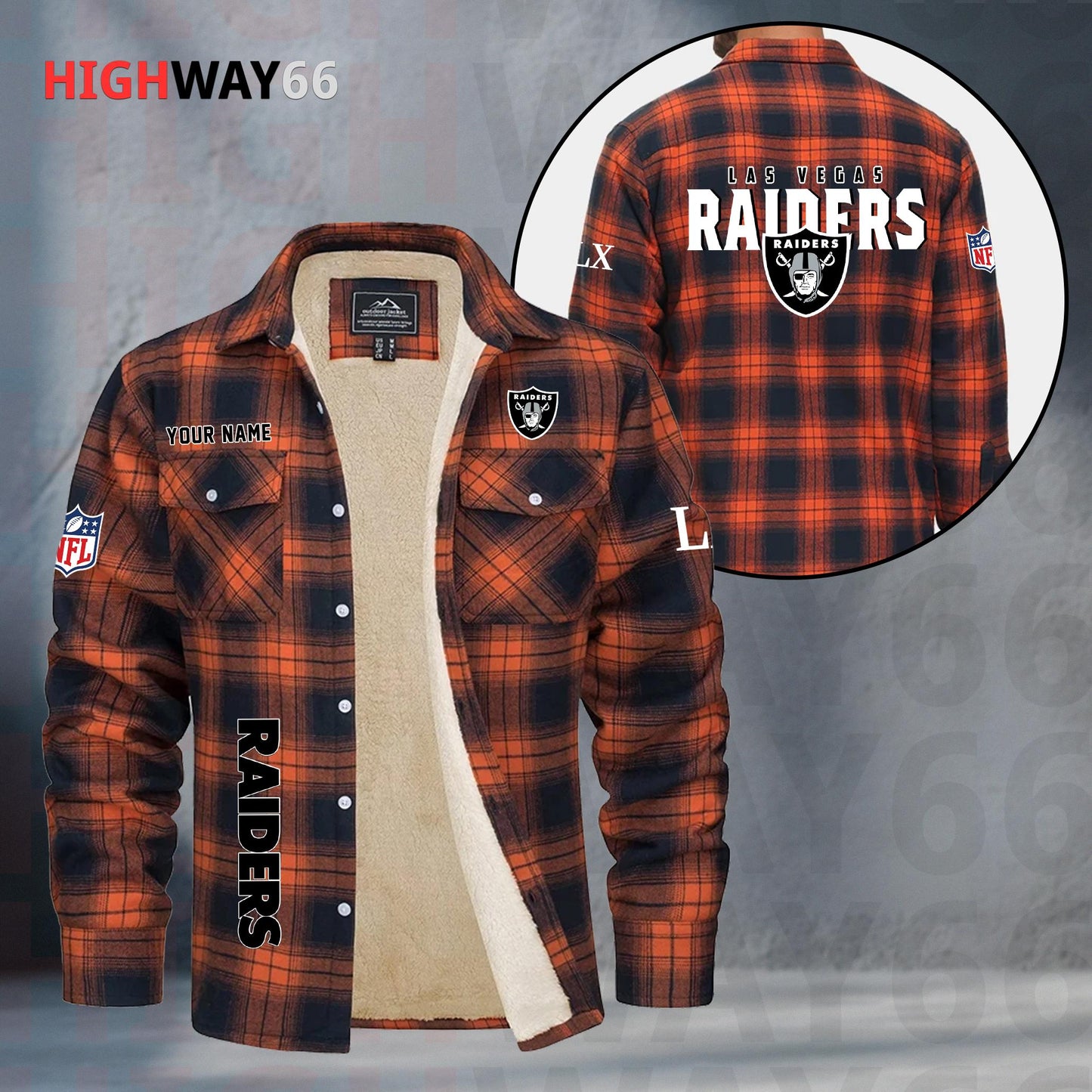 Las Vegas Raiders Fleece Flannel Plaid Jacket MN81