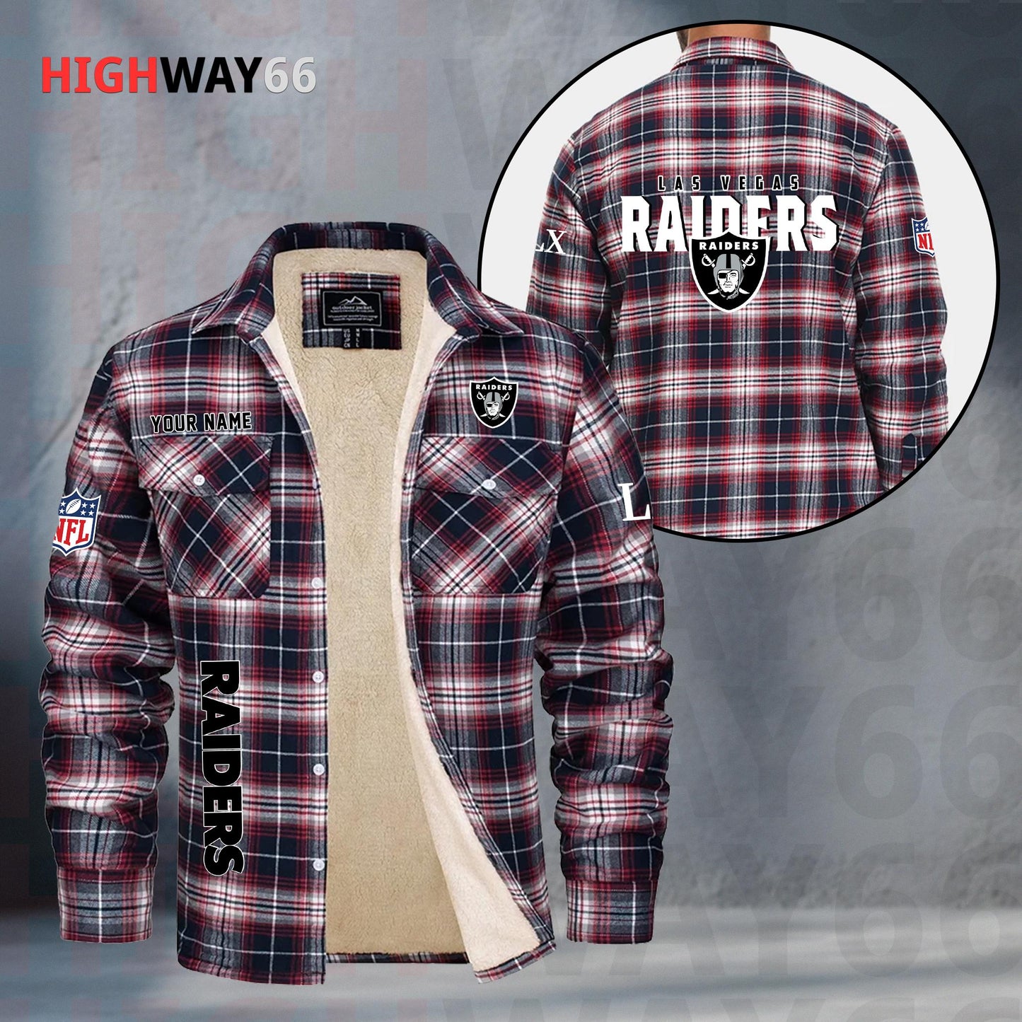 Las Vegas Raiders Fleece Flannel Plaid Jacket MN81