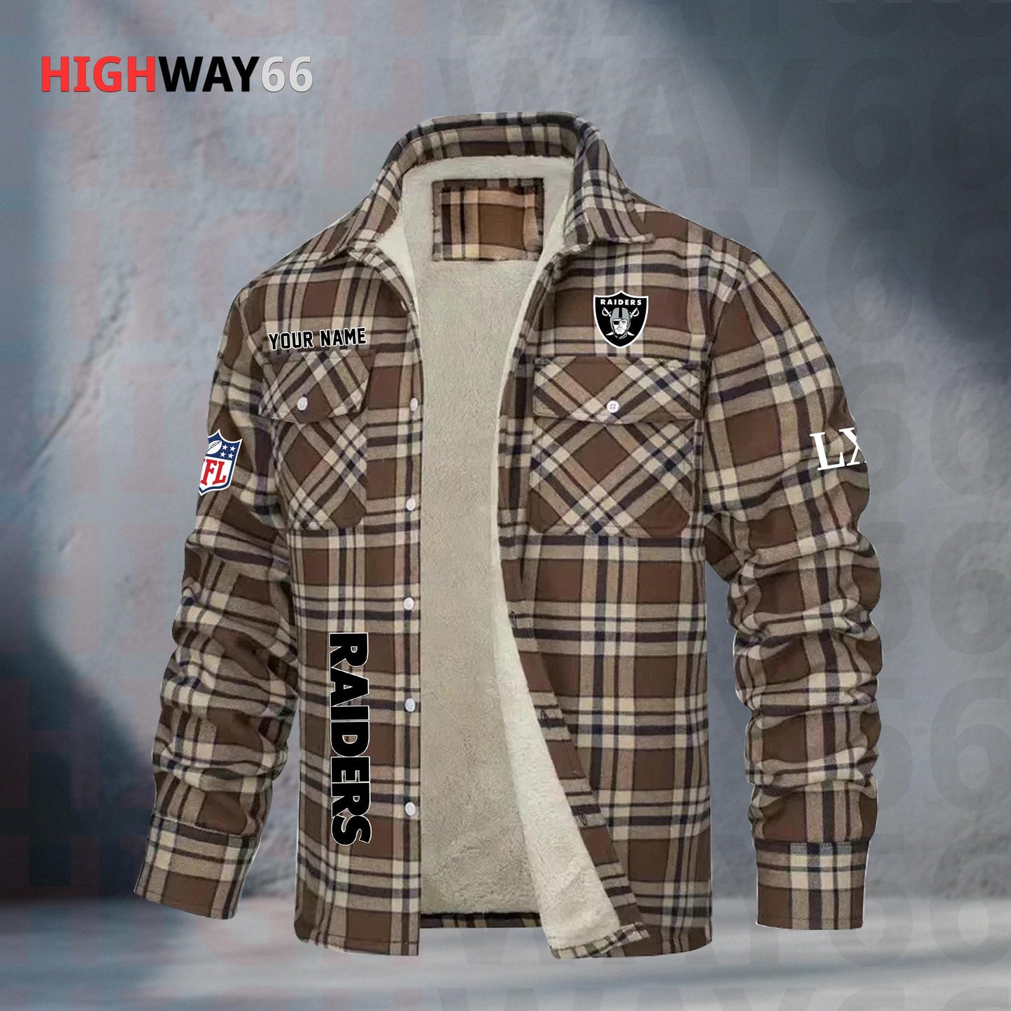 Las Vegas Raiders Fleece Flannel Plaid Jacket MN81