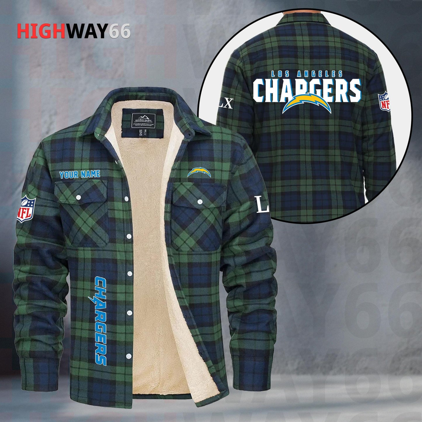 Los Angeles Chargers Fleece Flannel Plaid Jacket MN82