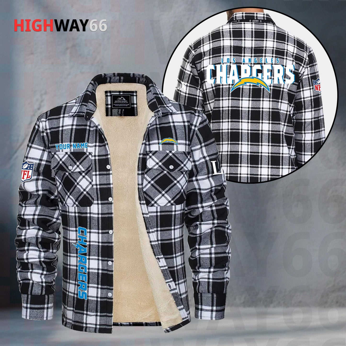 Los Angeles Chargers Fleece Flannel Plaid Jacket MN82