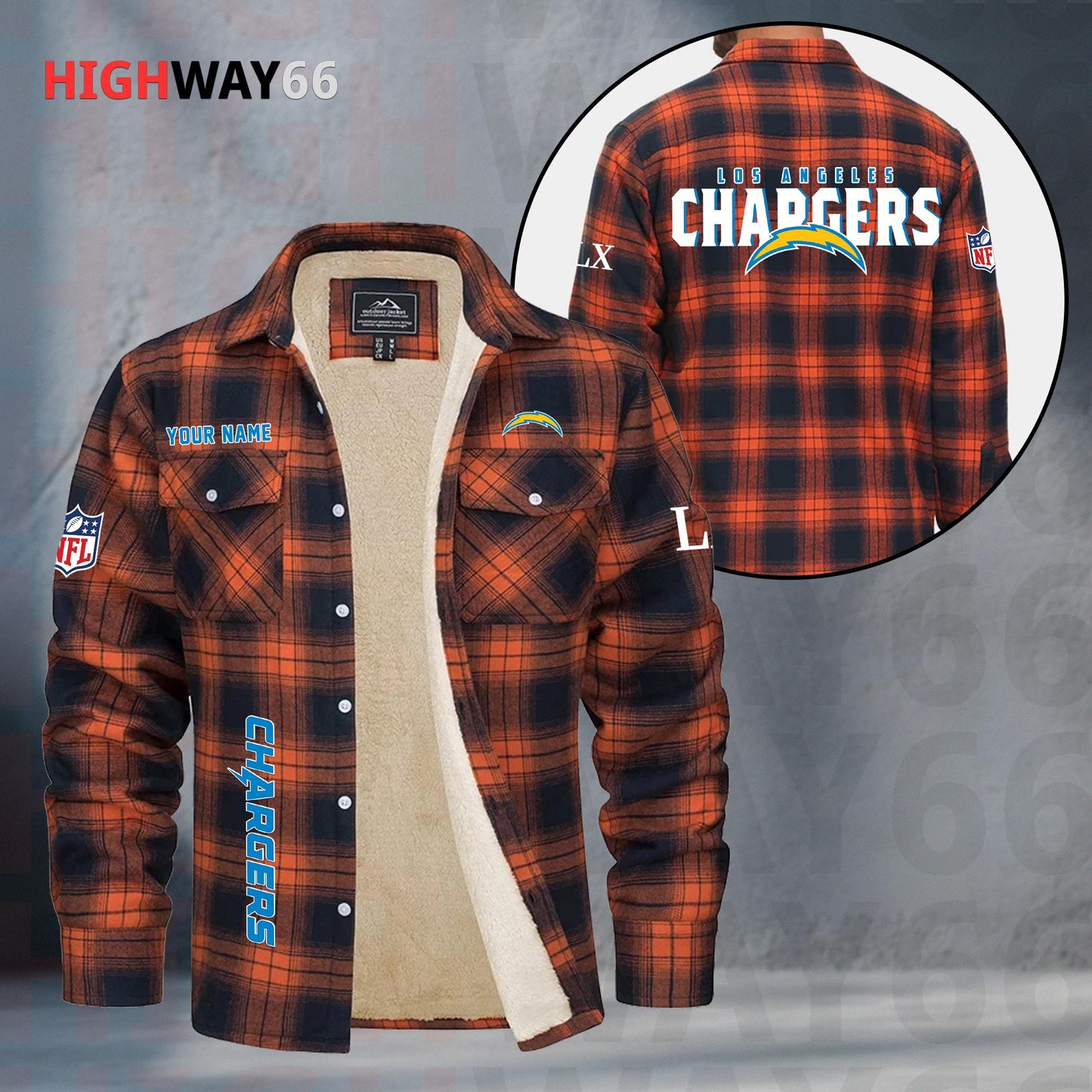 Los Angeles Chargers Fleece Flannel Plaid Jacket MN82
