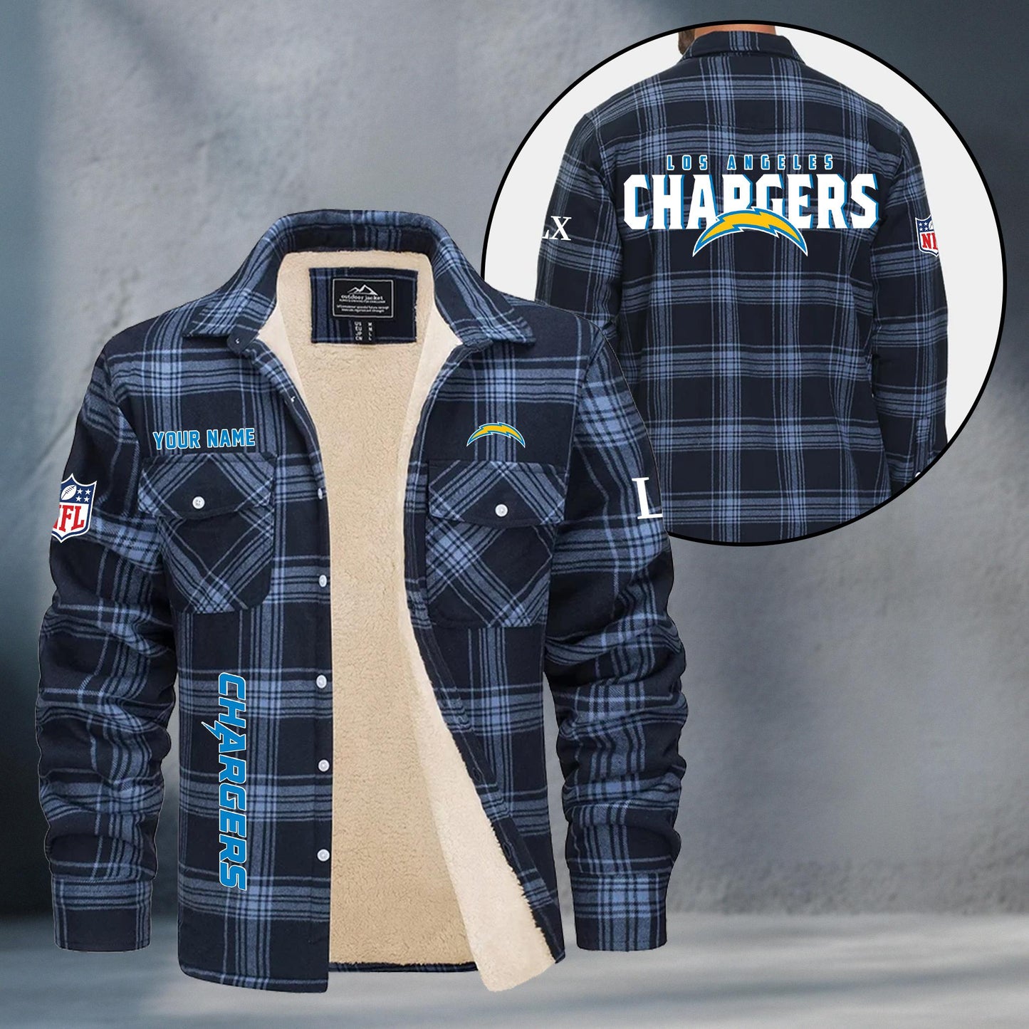 Los Angeles Chargers Fleece Flannel Plaid Jacket MN82