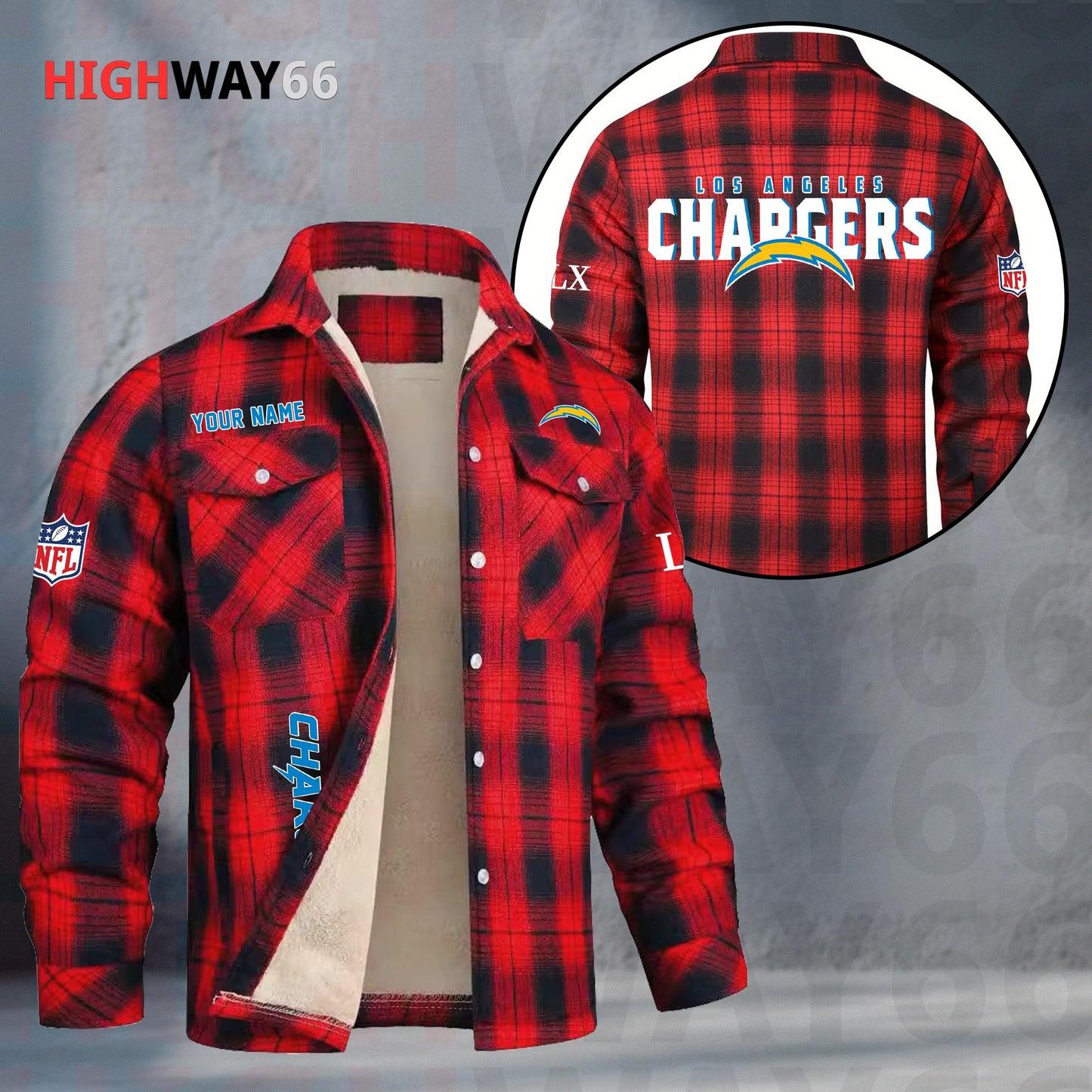 Los Angeles Chargers Fleece Flannel Plaid Jacket MN82