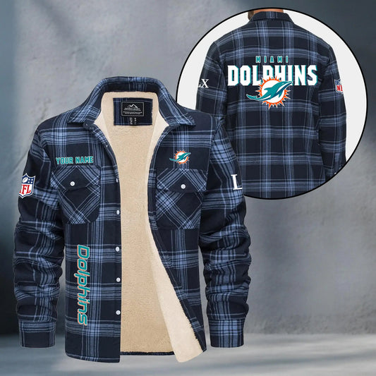 Miami Dolphins Fleece Flannel Plaid Jacket MN84