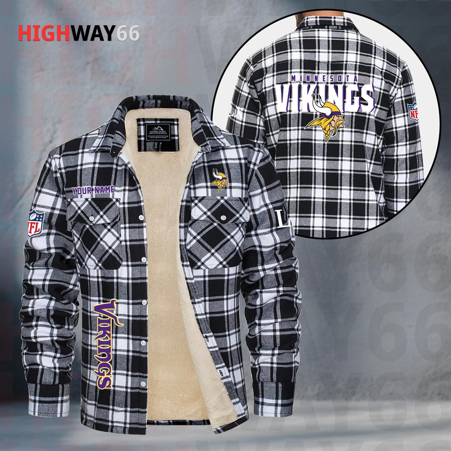 Minnesota Vikings Fleece Flannel Plaid Jacket MN85
