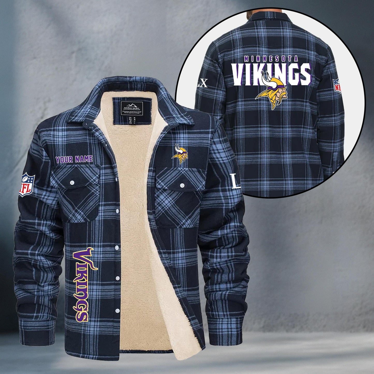 Minnesota Vikings Fleece Flannel Plaid Jacket MN85