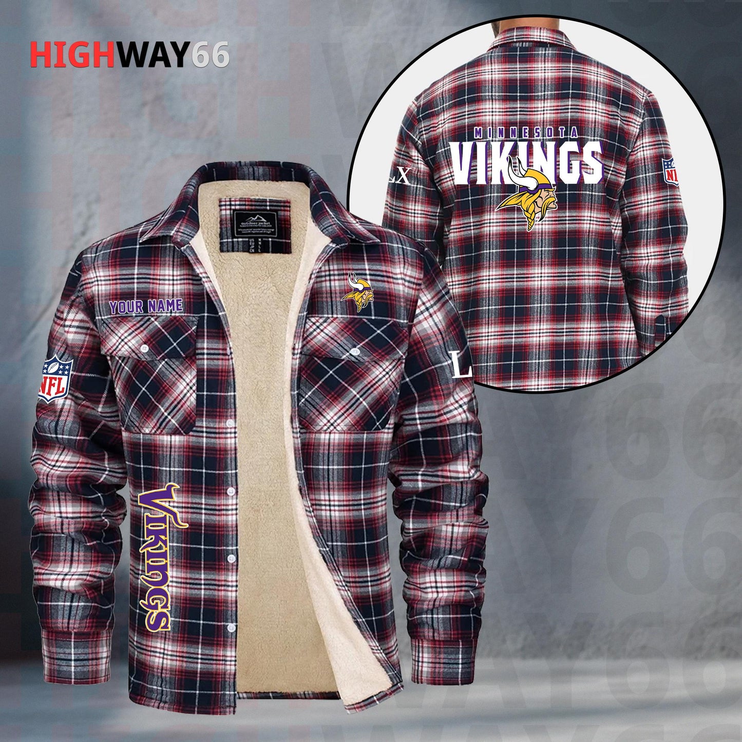 Minnesota Vikings Fleece Flannel Plaid Jacket MN85