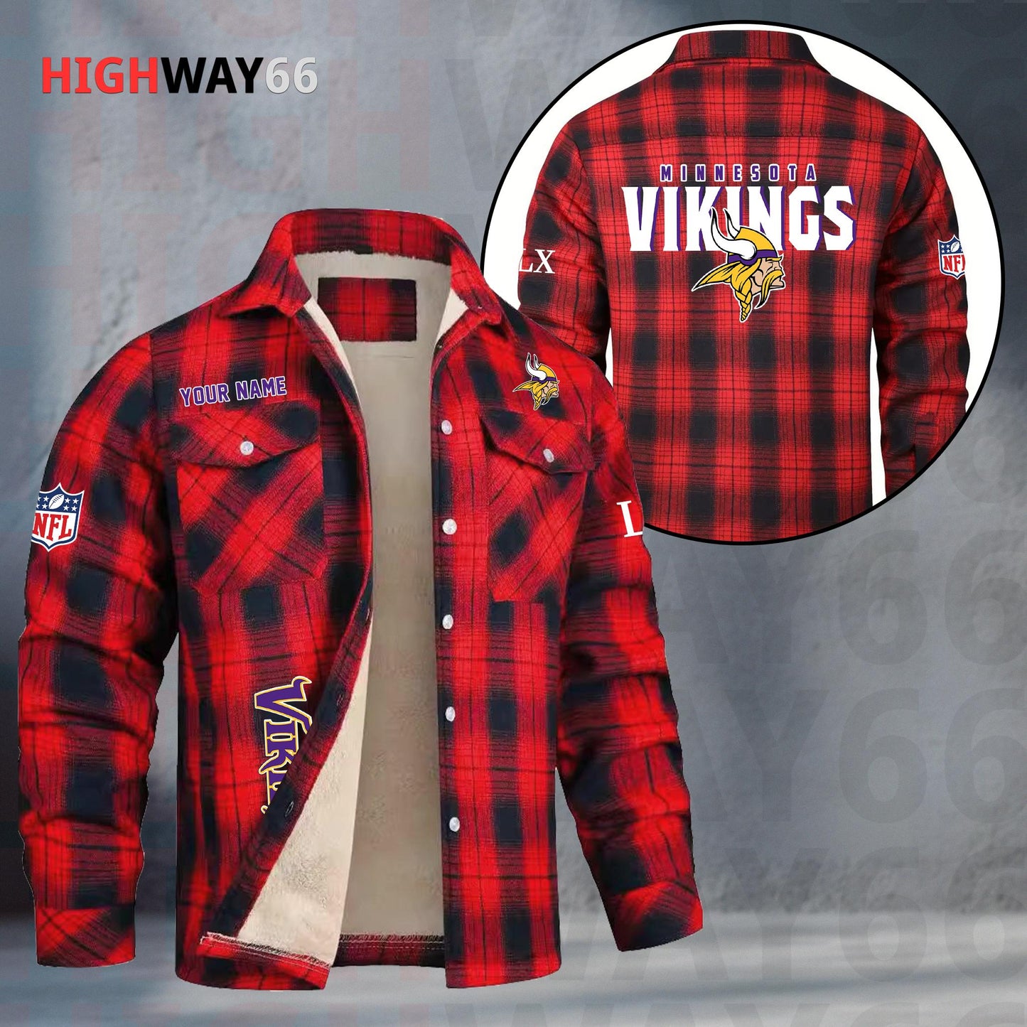 Minnesota Vikings Fleece Flannel Plaid Jacket MN85