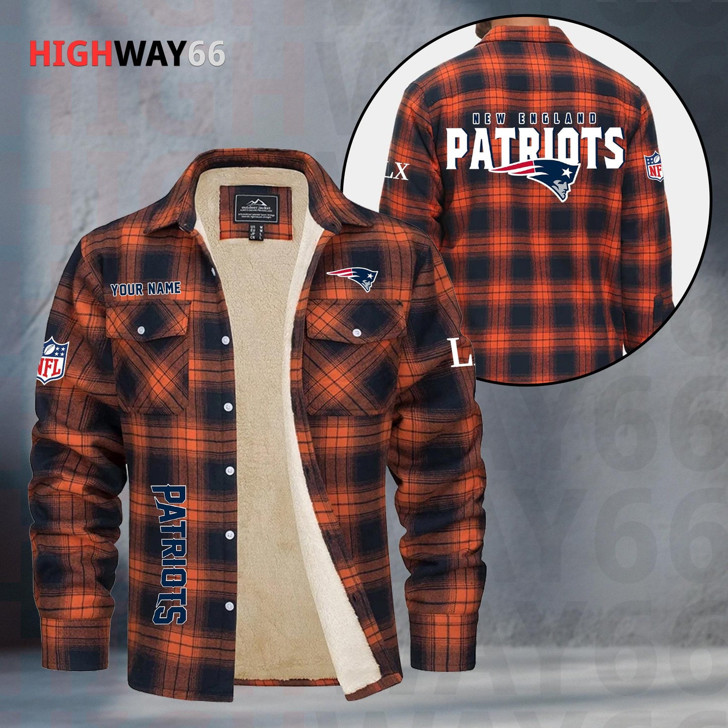 New England Patriots Fleece Flannel Plaid Jacket MN86