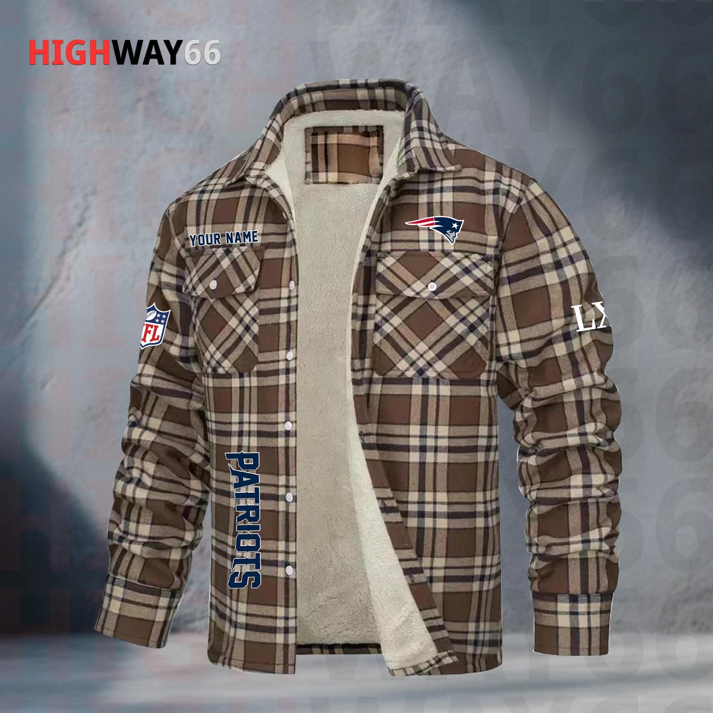 New England Patriots Fleece Flannel Plaid Jacket MN86