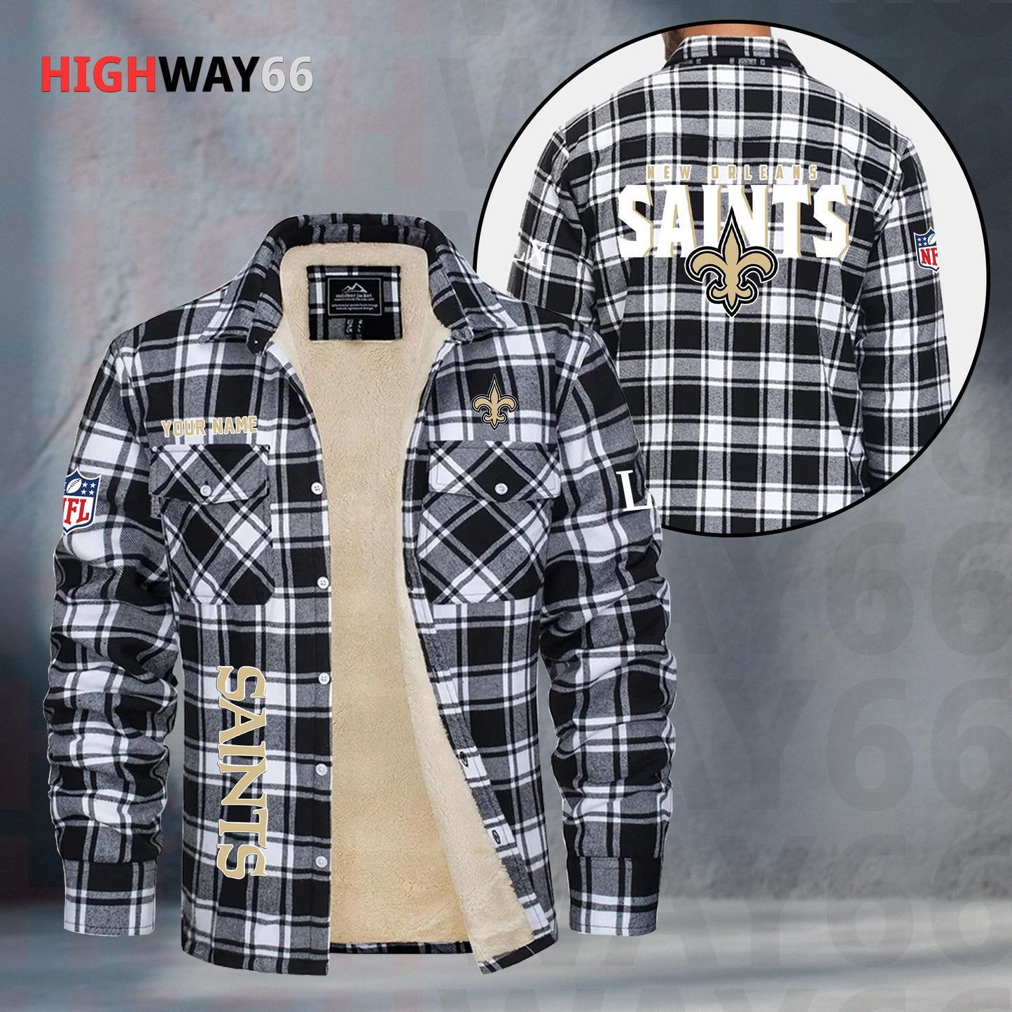 New Orleans Saints Fleece Flannel Plaid Jacket MN87