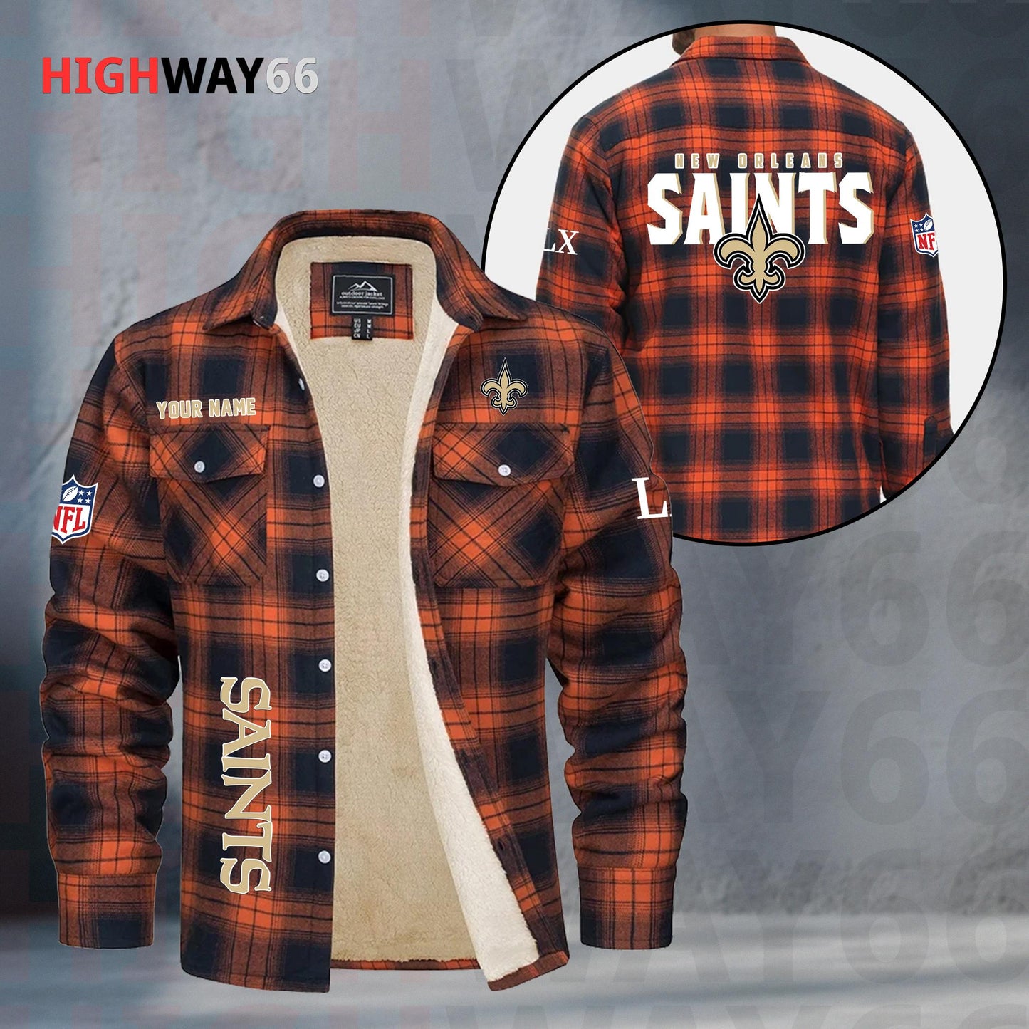 New Orleans Saints Fleece Flannel Plaid Jacket MN87