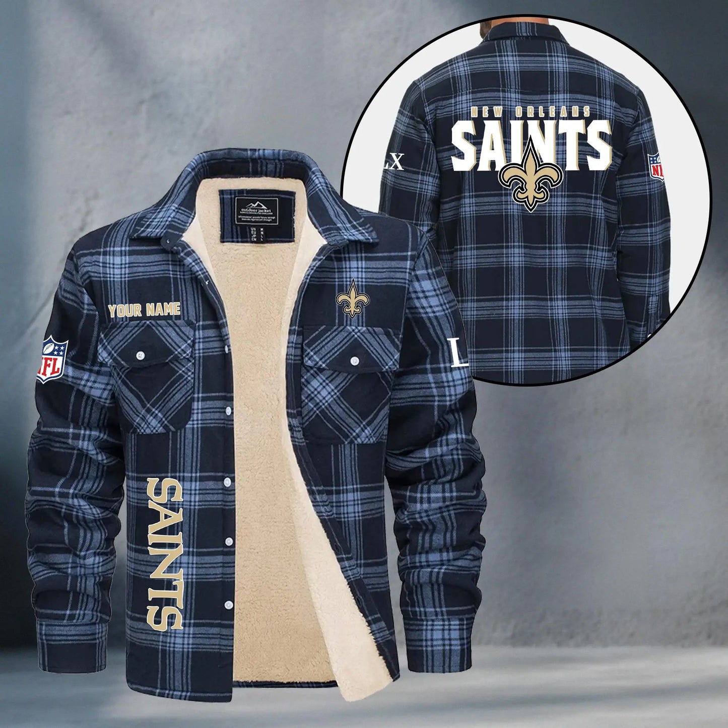 New Orleans Saints Fleece Flannel Plaid Jacket MN87