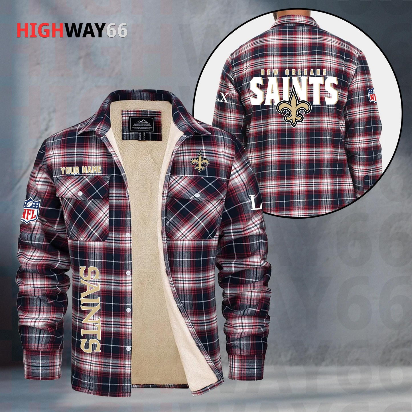 New Orleans Saints Fleece Flannel Plaid Jacket MN87