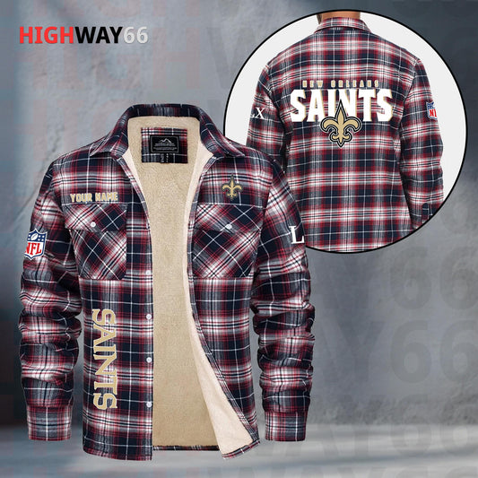 New Orleans Saints Fleece Flannel Plaid Jacket MN87