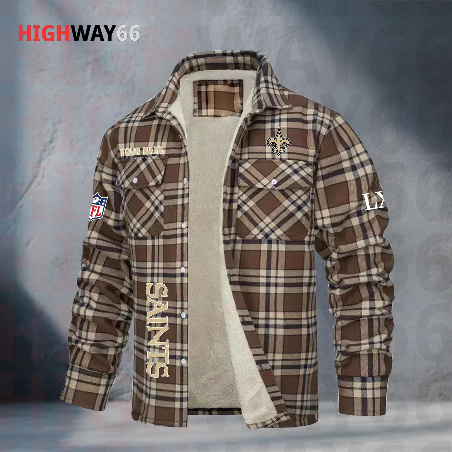 New Orleans Saints Fleece Flannel Plaid Jacket MN87