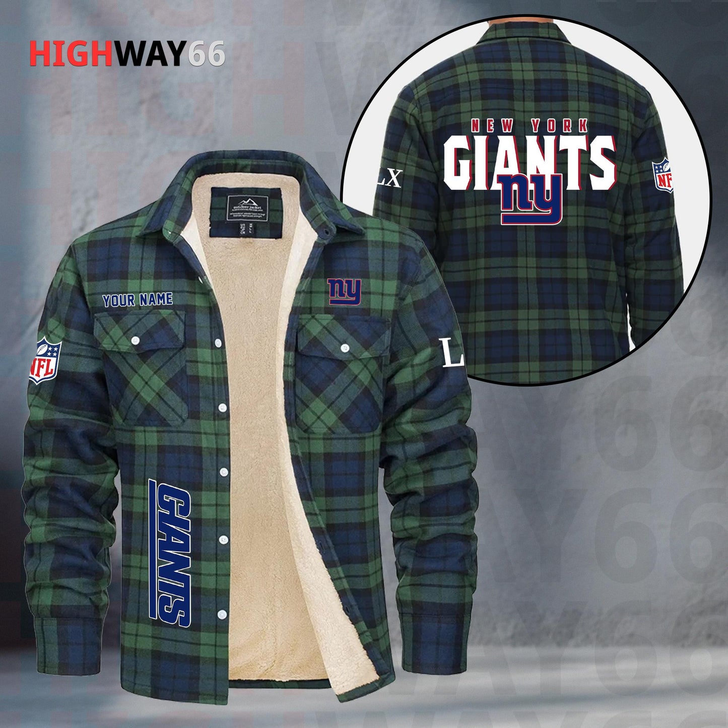 New York Giants Fleece Flannel Plaid Jacket MN88