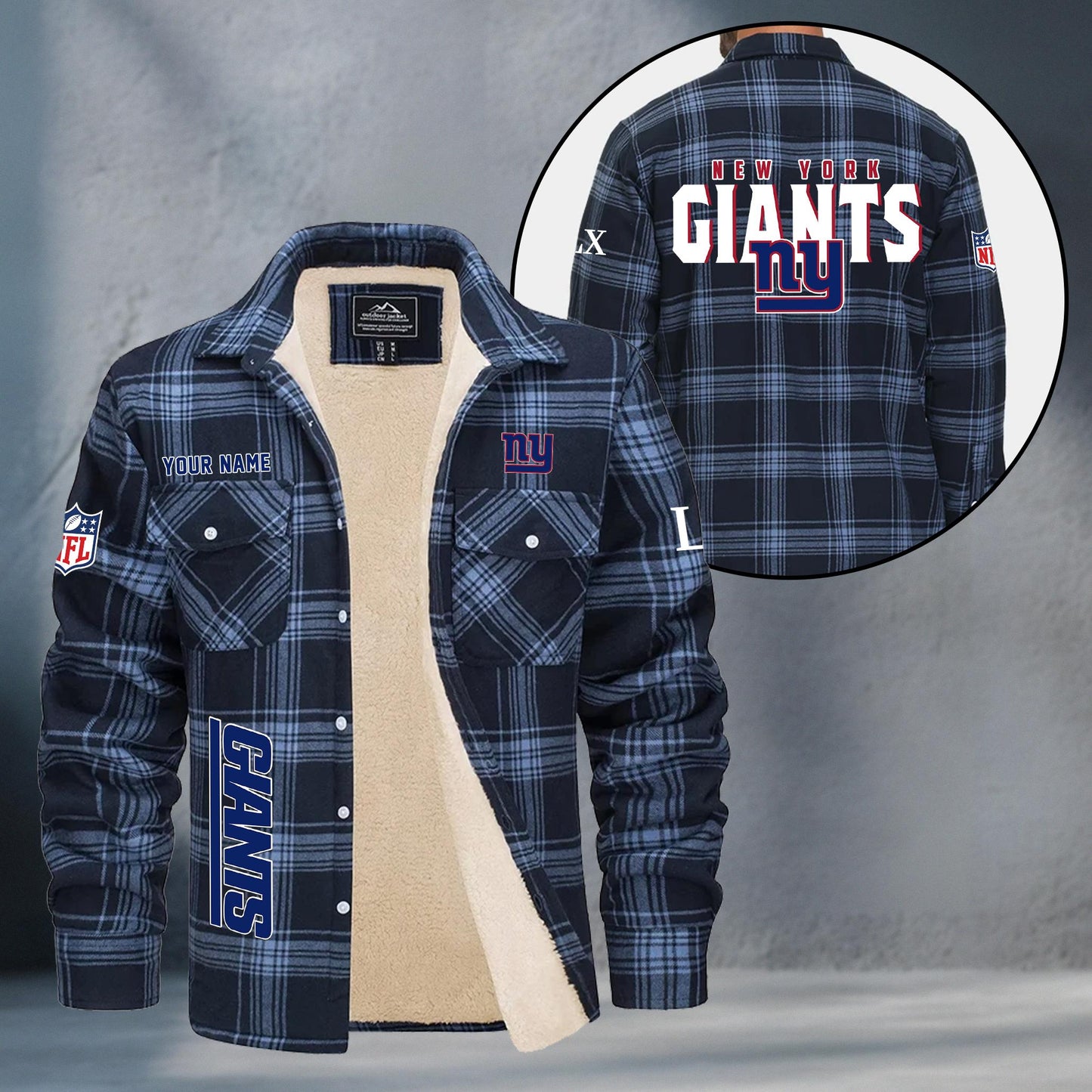 New York Giants Fleece Flannel Plaid Jacket MN88