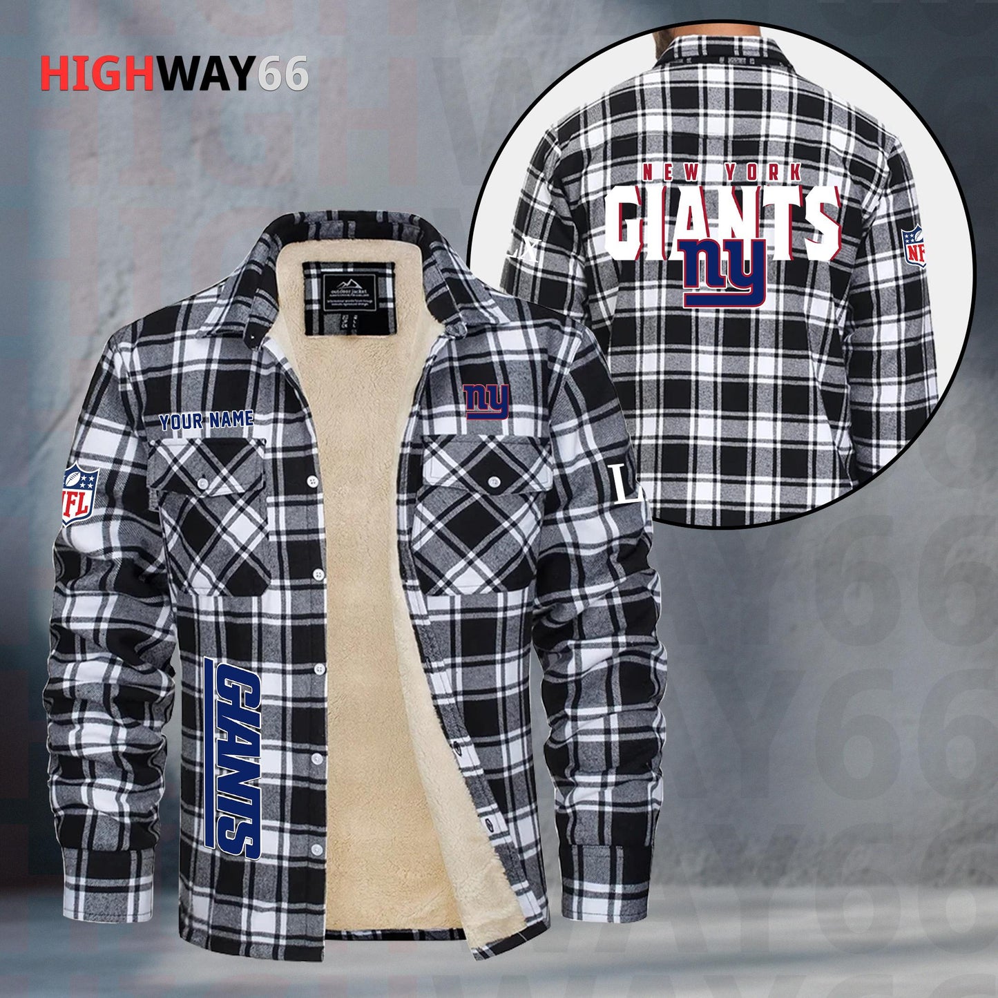 New York Giants Fleece Flannel Plaid Jacket MN88