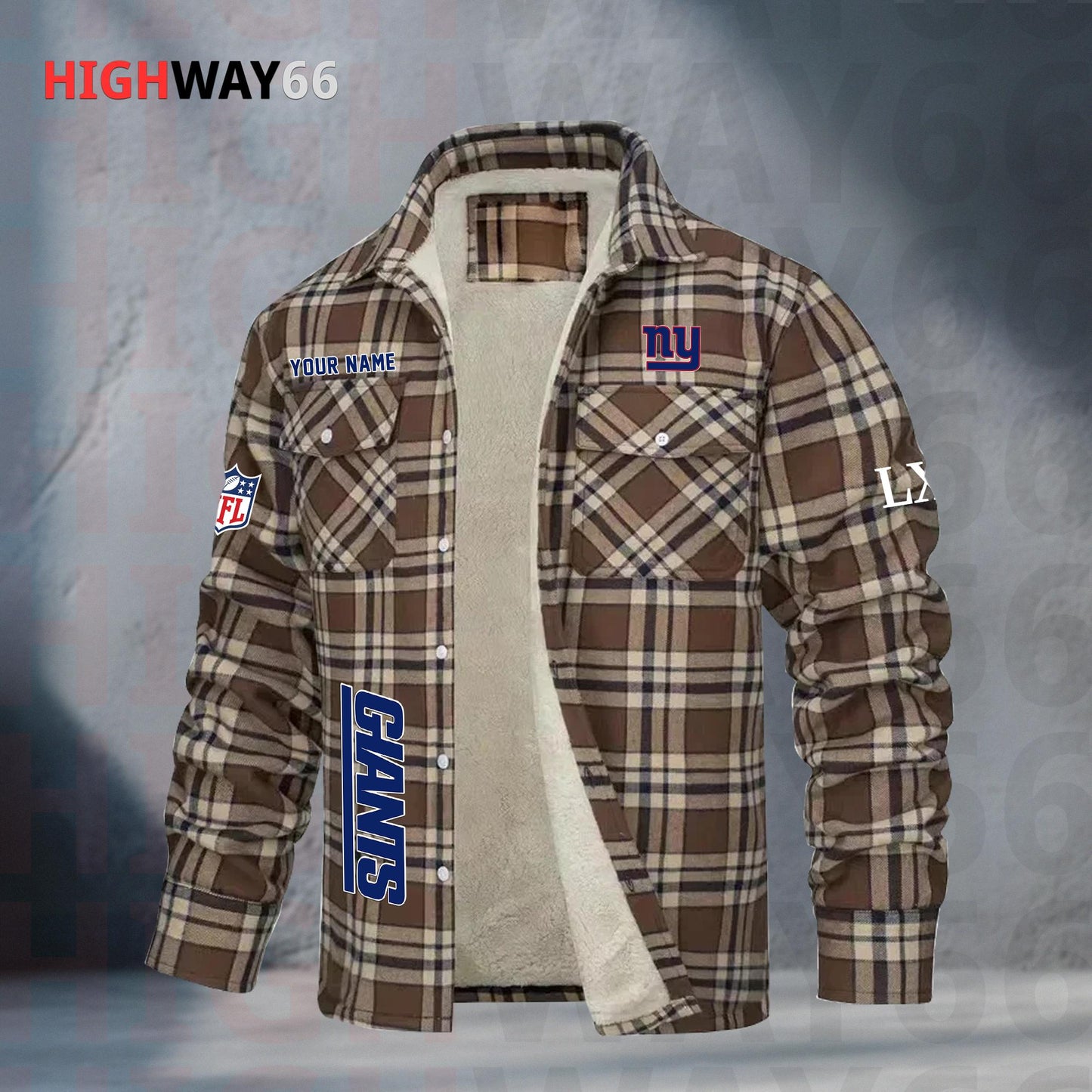 New York Giants Fleece Flannel Plaid Jacket MN88