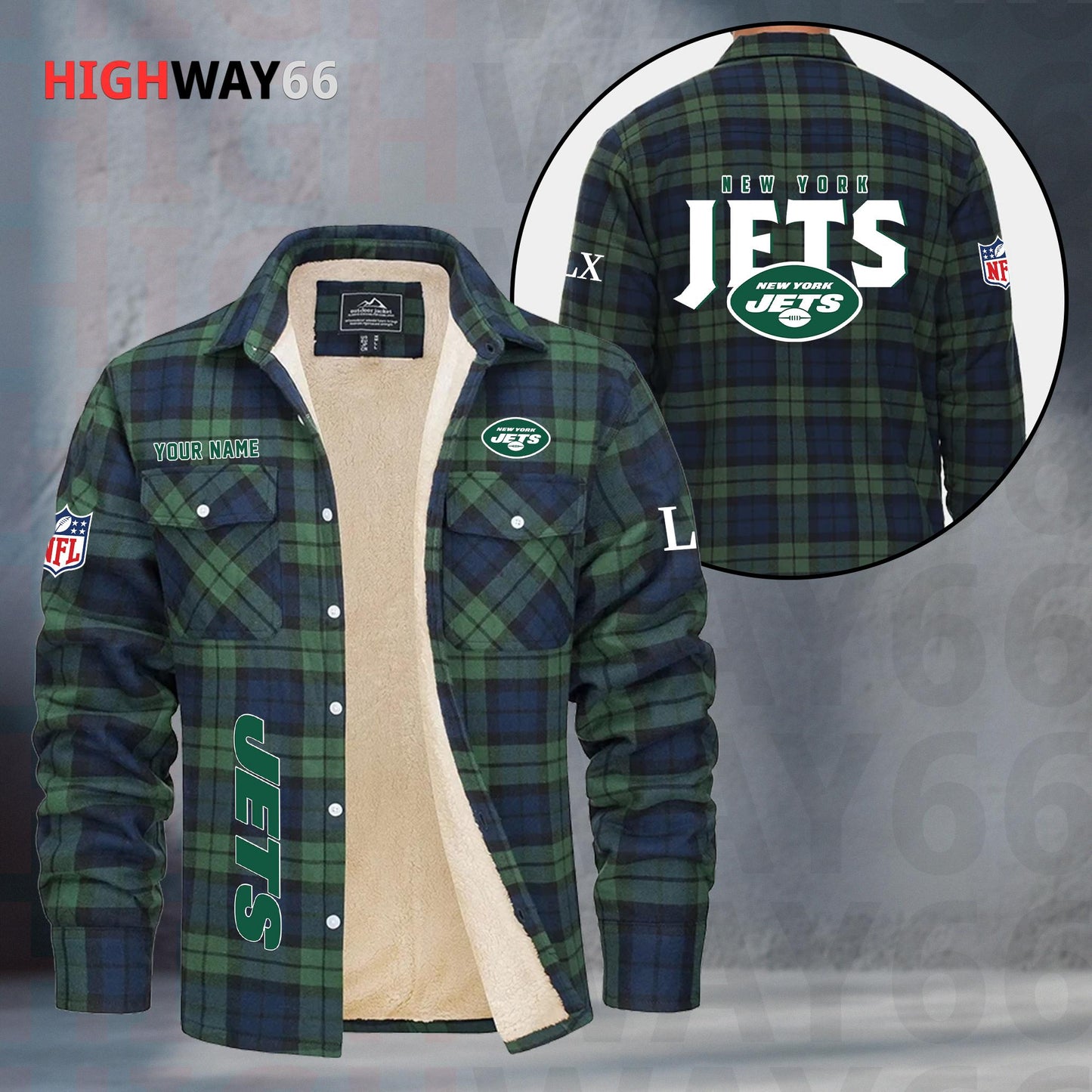 New York Jets Fleece Flannel Plaid Jacket MN89