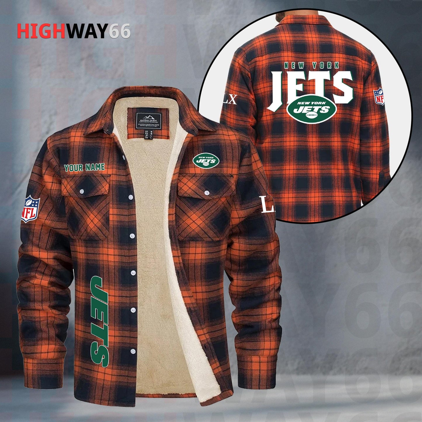 New York Jets Fleece Flannel Plaid Jacket MN89