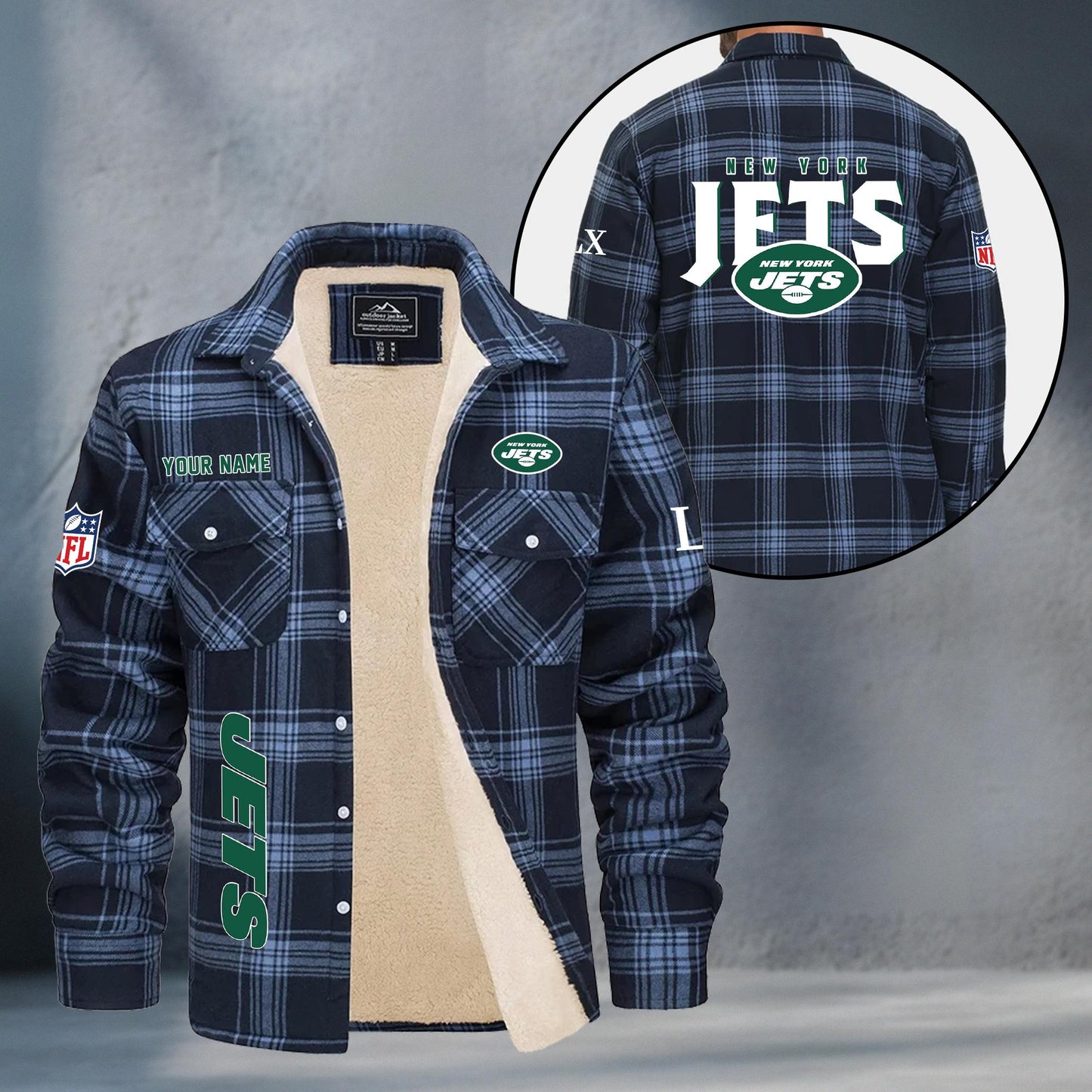 New York Jets Fleece Flannel Plaid Jacket MN89