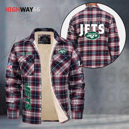 New York Jets Fleece Flannel Plaid Jacket MN89