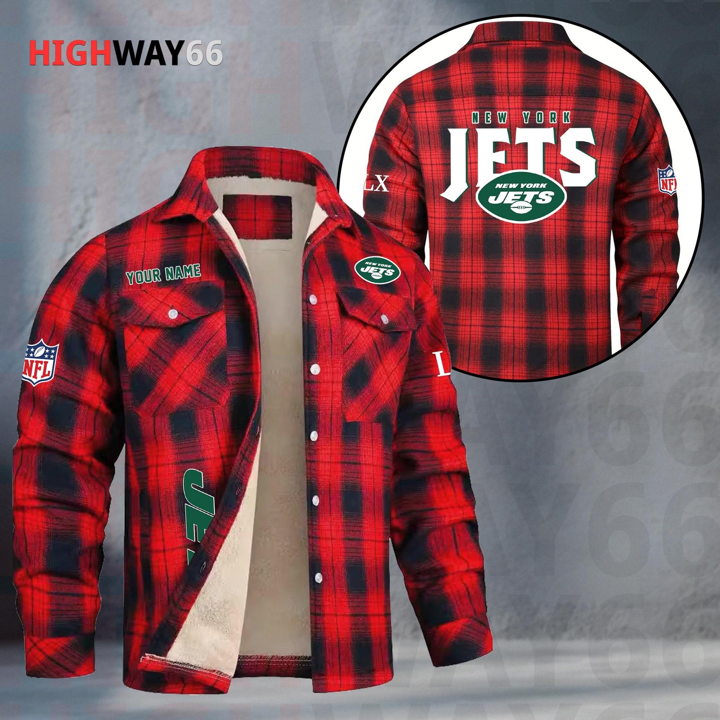 New York Jets Fleece Flannel Plaid Jacket MN89