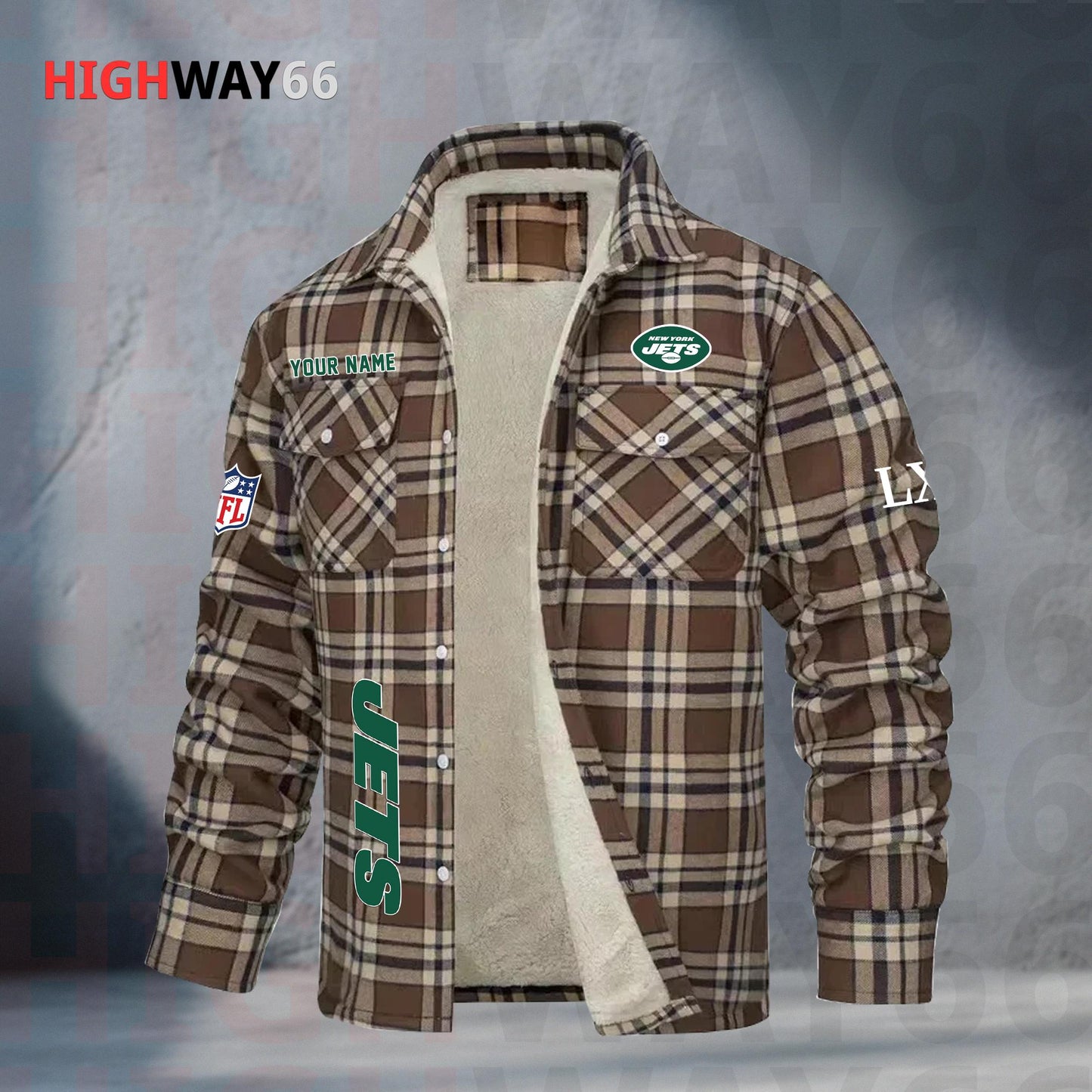 New York Jets Fleece Flannel Plaid Jacket MN89