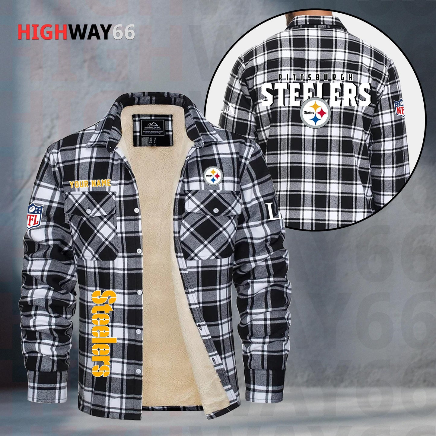 Pittsburgh Steelers Fleece Flannel Plaid Jacket MN91