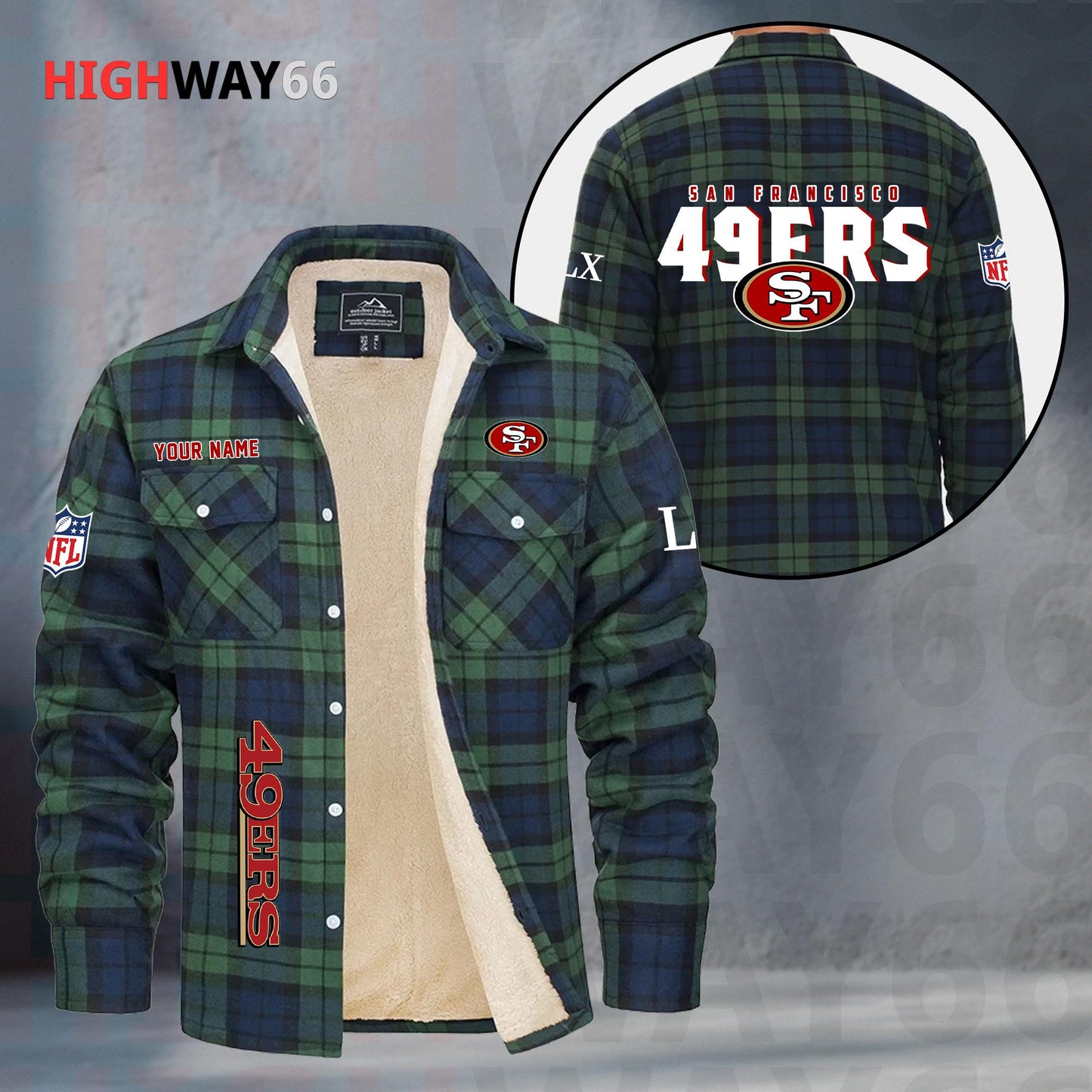 San Francisco 49ers Fleece Flannel Plaid Jacket MN92