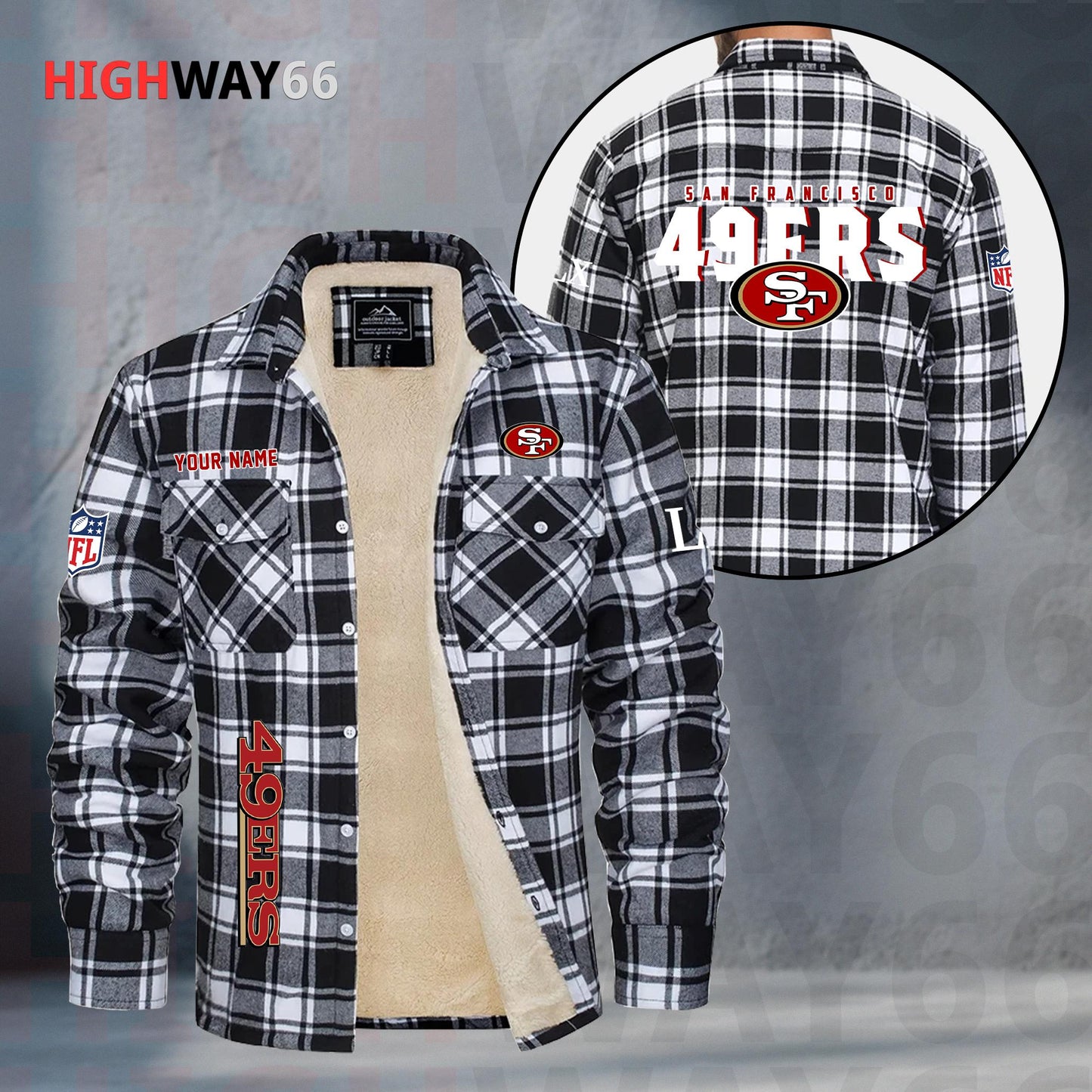 San Francisco 49ers Fleece Flannel Plaid Jacket MN92