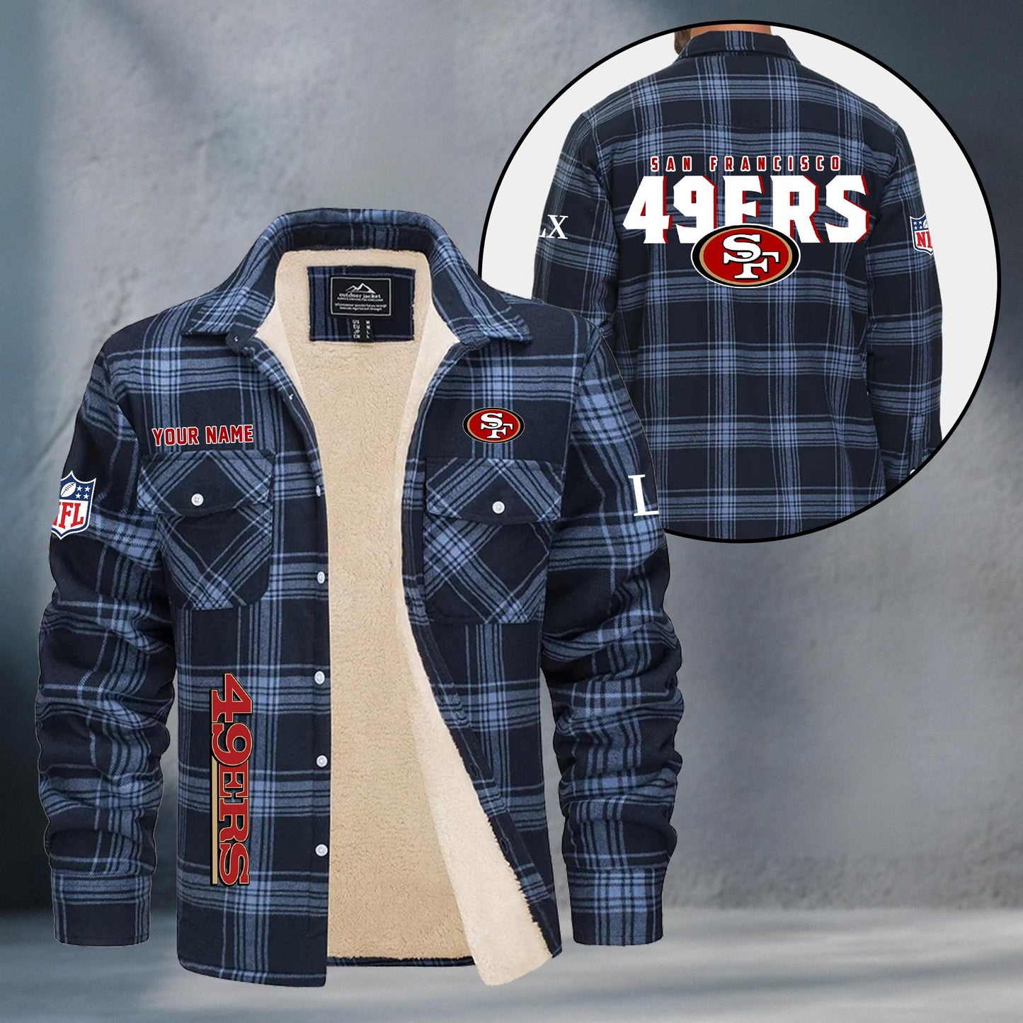San Francisco 49ers Fleece Flannel Plaid Jacket MN92