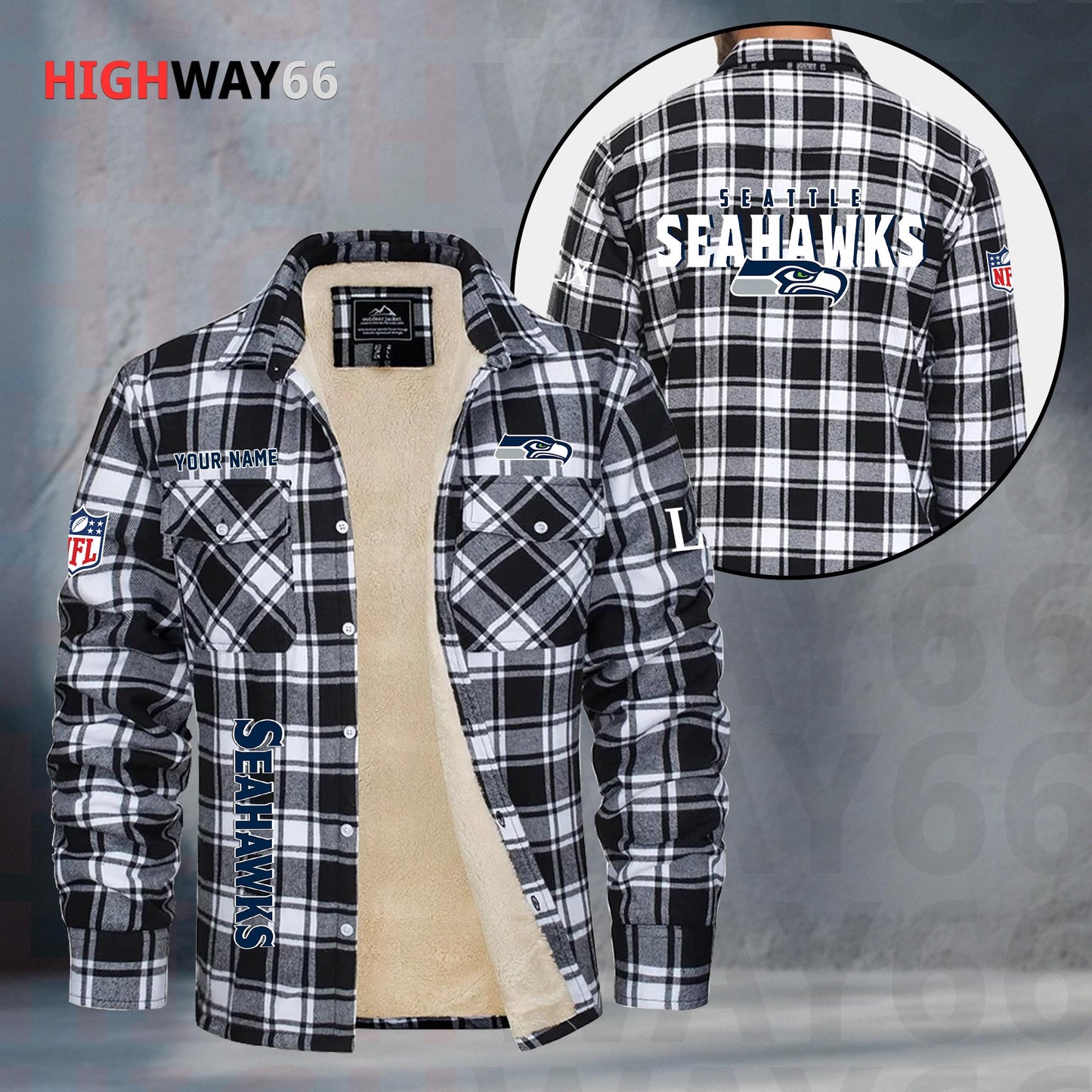 Seattle Seahawks Fleece Flannel Plaid Jacket MN93