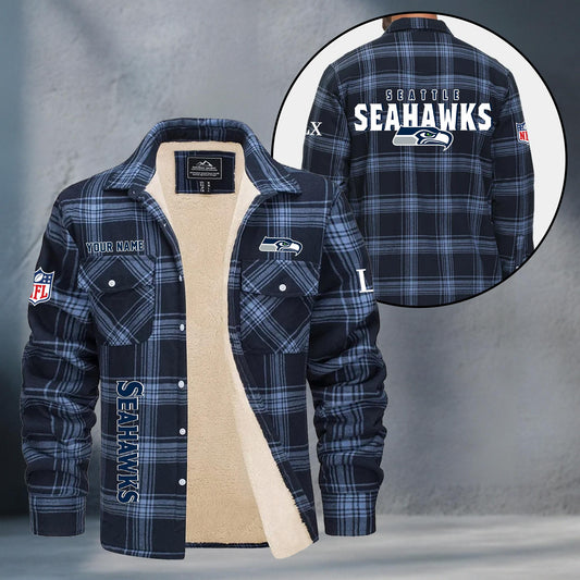 Seattle Seahawks Fleece Flannel Plaid Jacket MN93