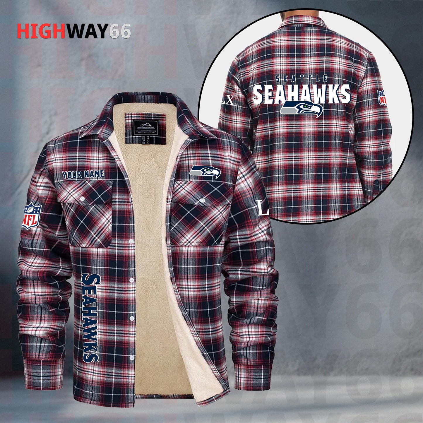 Seattle Seahawks Fleece Flannel Plaid Jacket MN93
